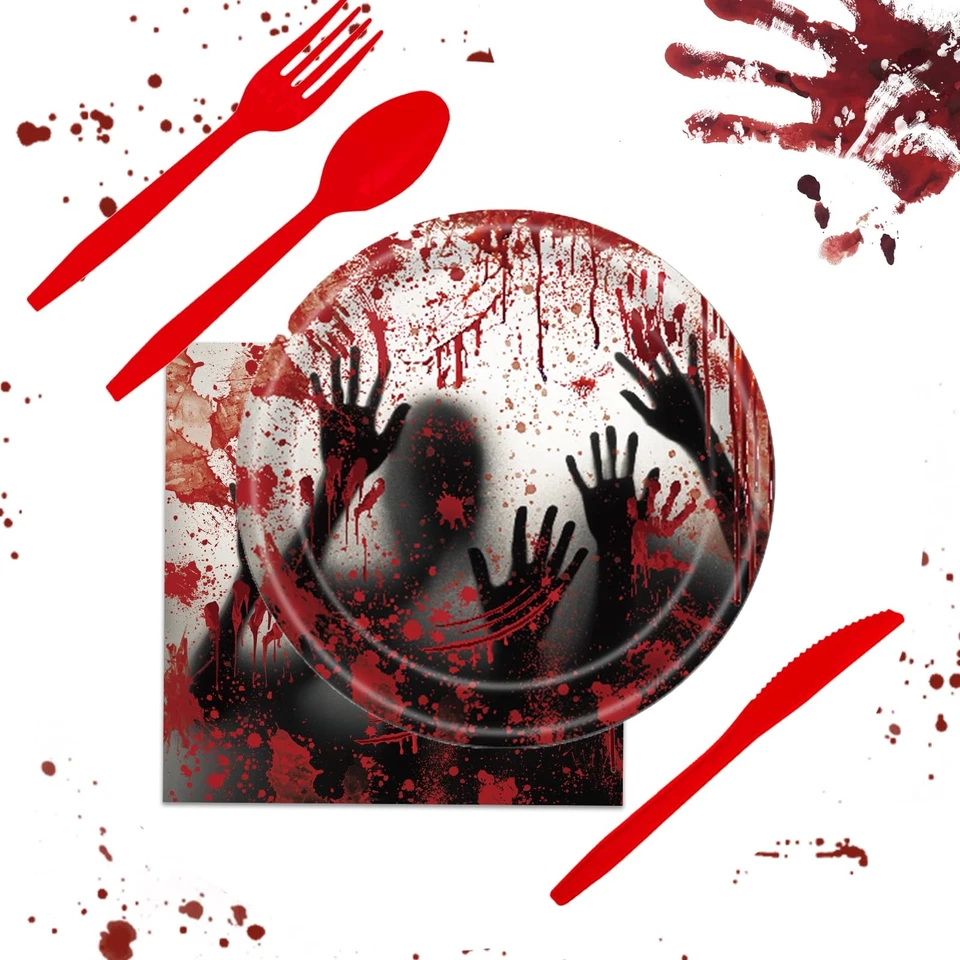 168 Piezas Sangrientos Suministros de Halloween Sirven 24 Zombie Horror Halloween Fiesta Decoración... Foto 3 de 4