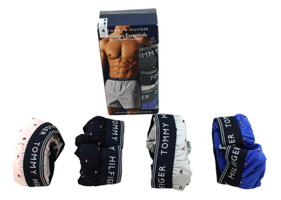 NWB TOMMY HILFIGER Men's Large 4 Pairs Multi Colors Cotton Woven Boxers MSRP $49