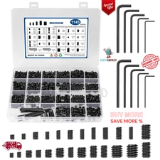 1145PCS 25 Sizes Metric & SAE Set Screw Assortment Kit,12.9 Class Alloy Steel In