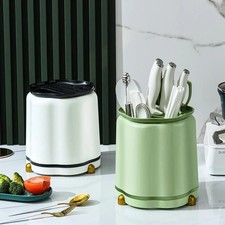 360 Rotating Knife Block Utensil Holder Kitchen Cutlery Drain Tray Organizer UK