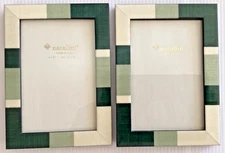 Natalini PICTURE FRAME (Set of 2) GREEN IVORY 4x6 Photo ITALY Wood Marquetry NWT