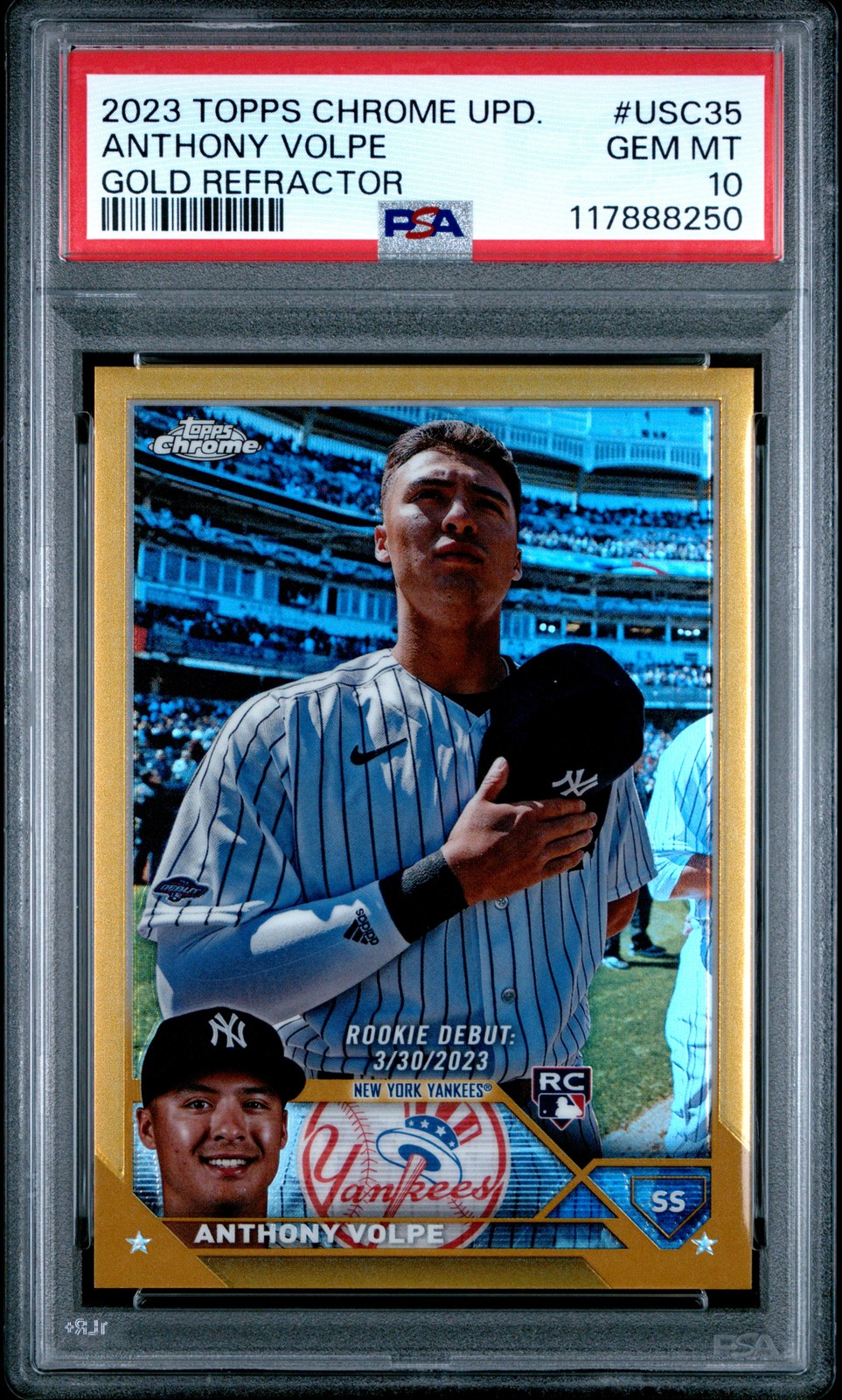 2023 TOPPS CHROME UPDATE GOLD REFRACTOR #USC35 ANTHONY VOLPE 9/50 PSA 10