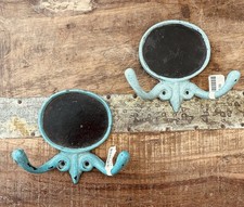New Anthropologie Chalkboard Double Hooks Turquoise Cast Brass Home Decor 2