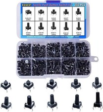 250PCS Tactile Push Button Switch Assortment Kit 10 Values 6x6mm 4 Pin
