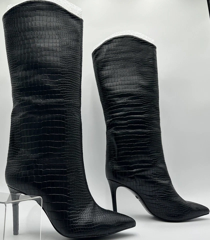 Schutz Maryana Negro Croco Cuero Repujado Tacón Alto Botas hasta la Rodilla Para Mujer’s 8.5B Foto 2 de 4