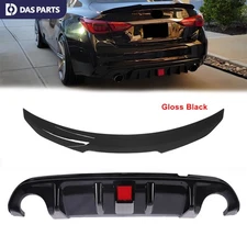Rear Bumper Diffuser & Rear Spoiler Glossy Black Fit for 2014-2017 Infiniti Q50