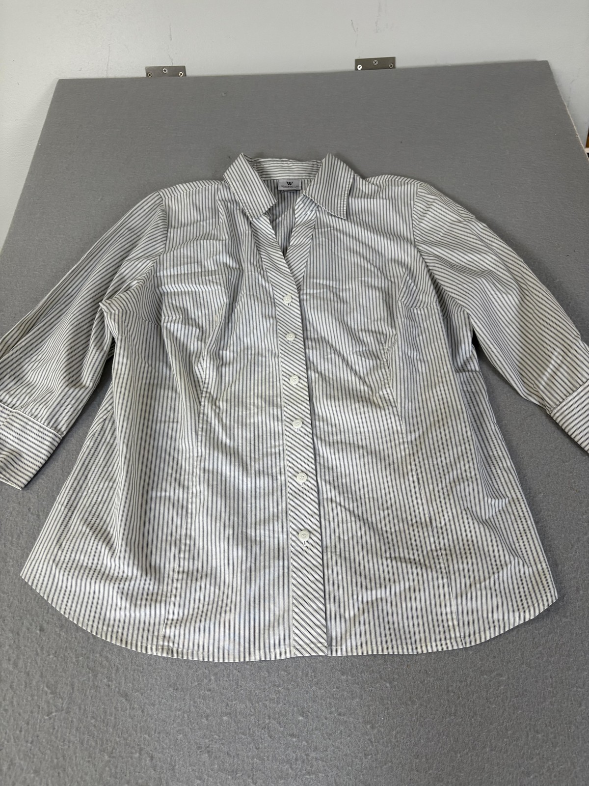 Worthington Shirt Womens 1X Stripe Stretch Button Up Career Blouse Top Workwear