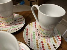 TOSCANY COLLECTION Dessert Set 4 Plates 4 Cups Easter Party Social Bright Colors