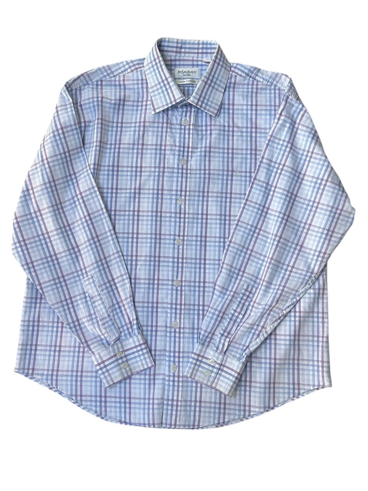 Camicia uomo Yves Saint Laurent Pour Homme YSL manica lunga quadri cotone XL