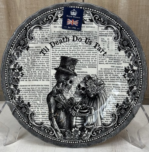 Royal Wessex Salad Plate Til Death Do Us Part Skeleton Bride Groom Set Of 4 NEW - Picture 2 of 9