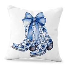 Blue and White Chinoiserie Western Pillow Covers 18x18, Coastal Cowgirl Bule