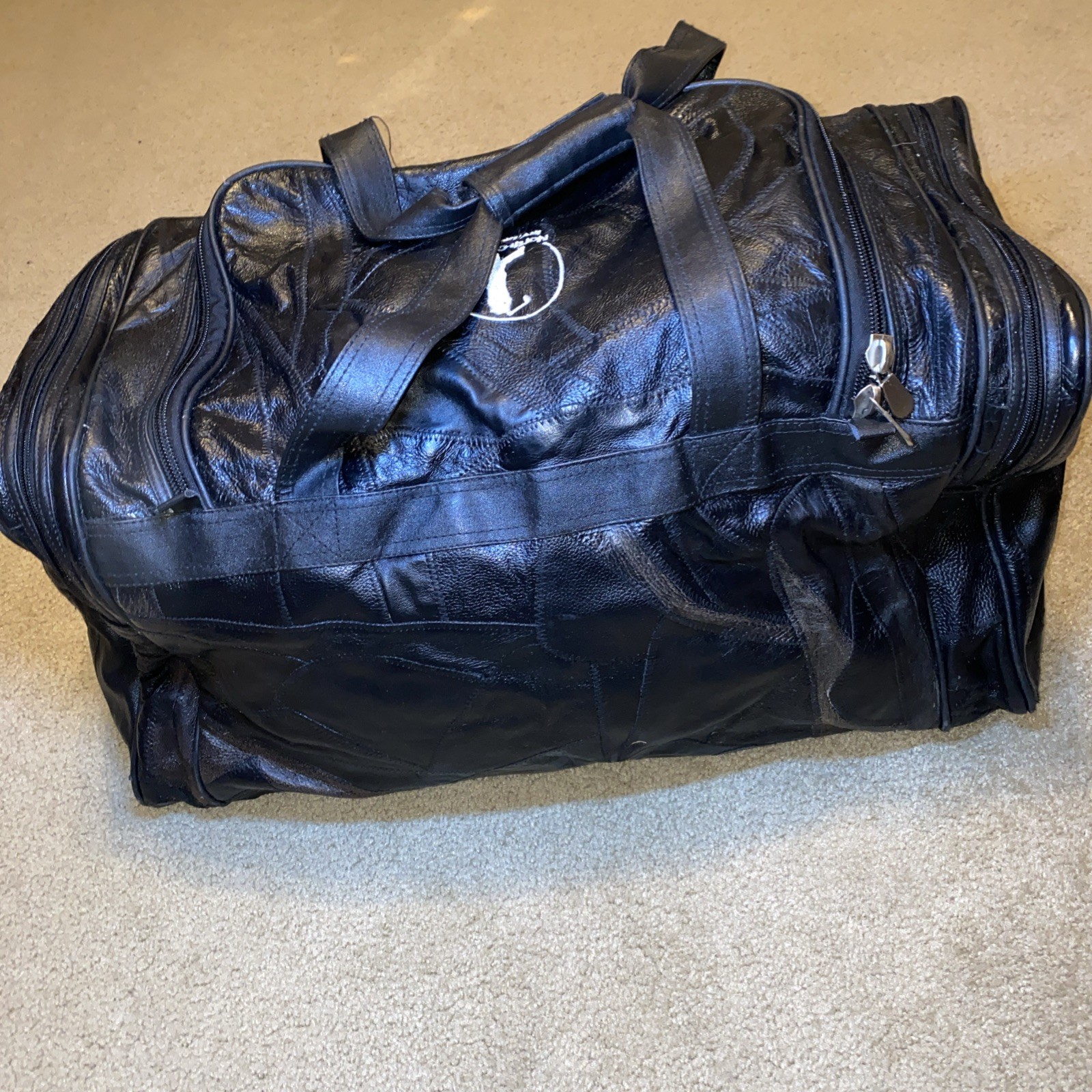 Vintage Duffle Leather Patchwork Black Large - image 2