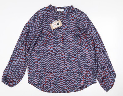 Gallery Damen blau Herz Print Langarm Knopf Bluse Größe 10