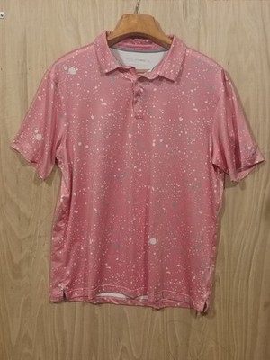 Ephemoca Polo Shirt Mens L Pink Performance Golf Paint Splatter Short Sleeve