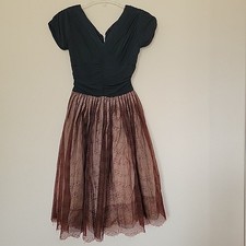 Vtg 50s Fit N Flare Dress Sz XS Babydoll Tulle Sheer Pleated Party Romantic READ