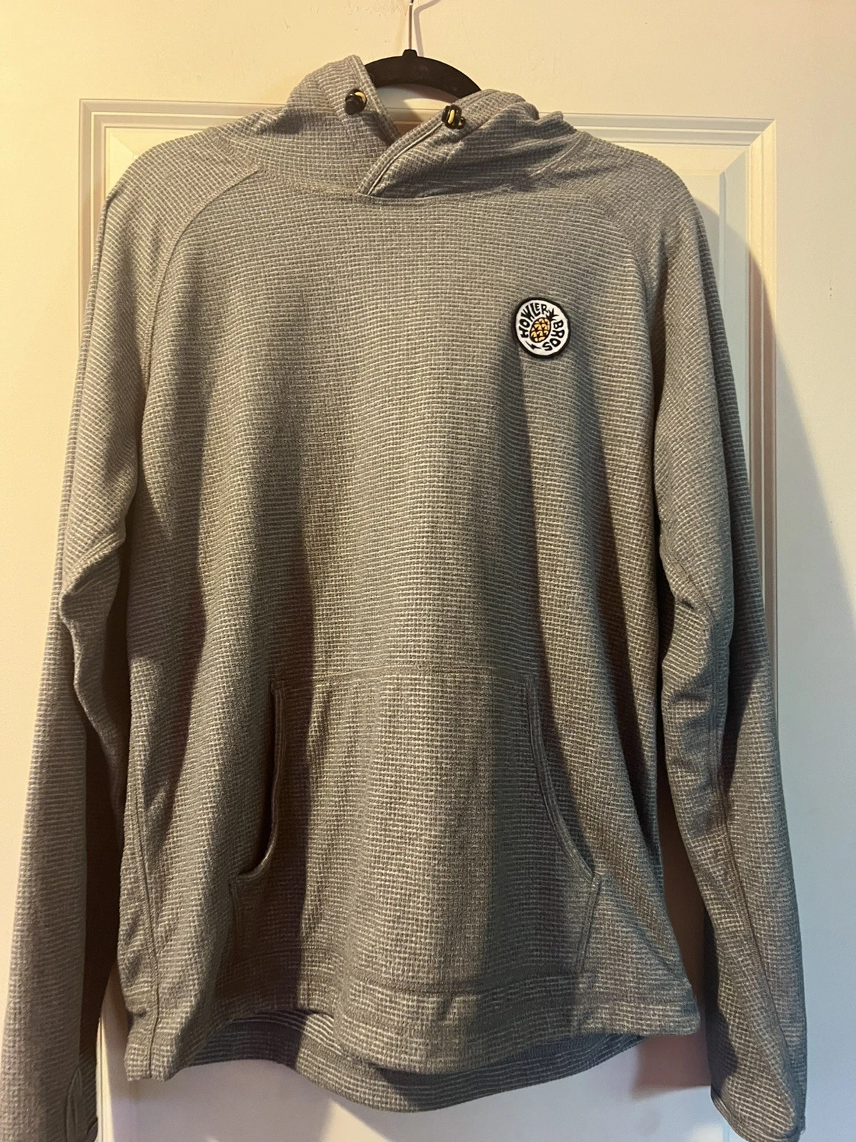Howler Bros Palo Dura Fleece Hoodie Mens Medium Gray Grey Textured Grid