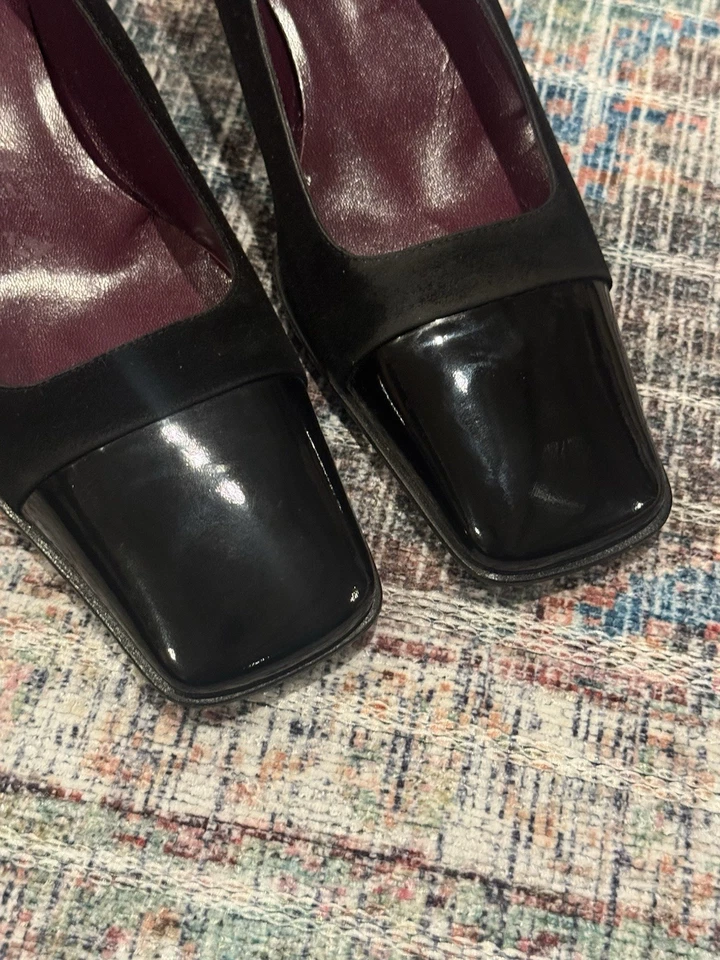 Bruno Magli Mujer Negro Gamuza Charol Puntera Oro Bloque Tacón Talla: 8 1/2 B Foto 3 de 4