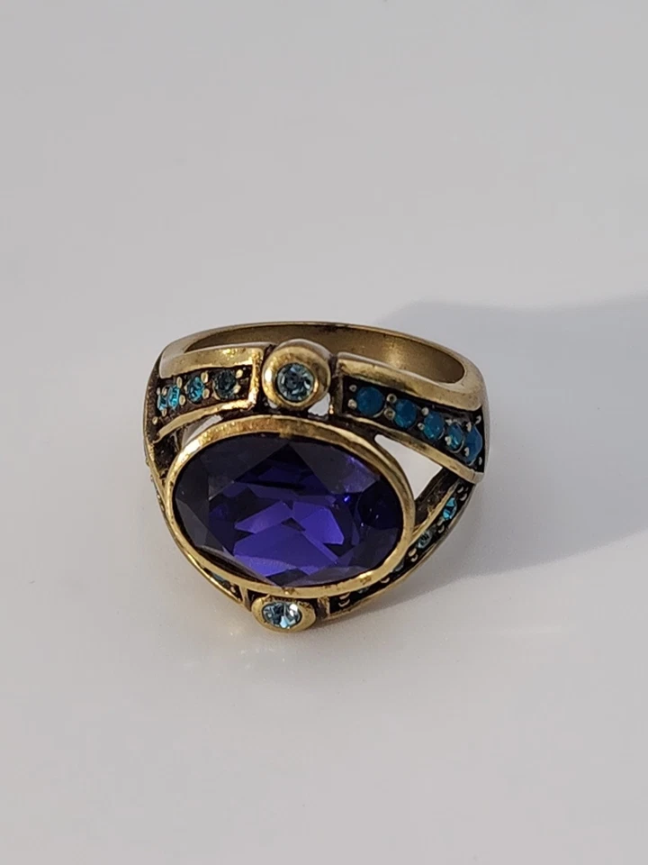 Signed Heidi Daus blue & purple rhinestone ring size 8 - Image 2 of 4