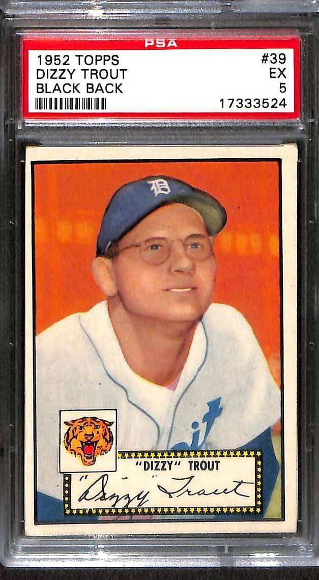 1952 Topps #39b DIZZY TROUT BLACK BACK PSA 5 EX 17333524 