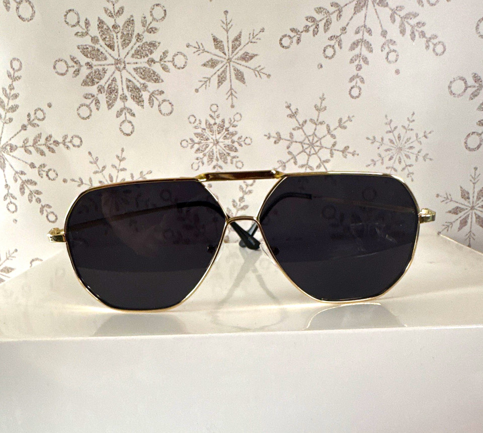 Geometric Sunglasses Gold Flat Top Double Bridge Dark Lens Unisex | eBay