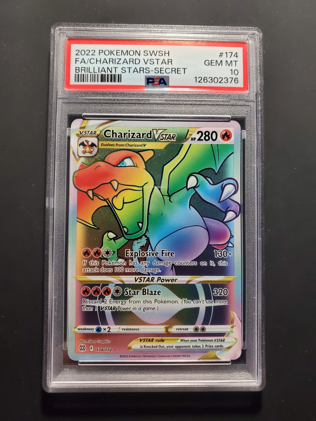 Pokemon Charizard VSTAR Brilliant Stars Secret Rare Full Art #174 PSA 10