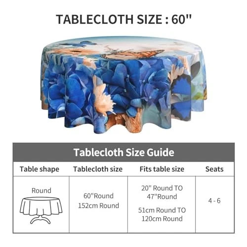 Floral Tablecloth Round 60 Inch Butterfly Flower Butterfly Spring Blue Flowers - Image 3 of 4