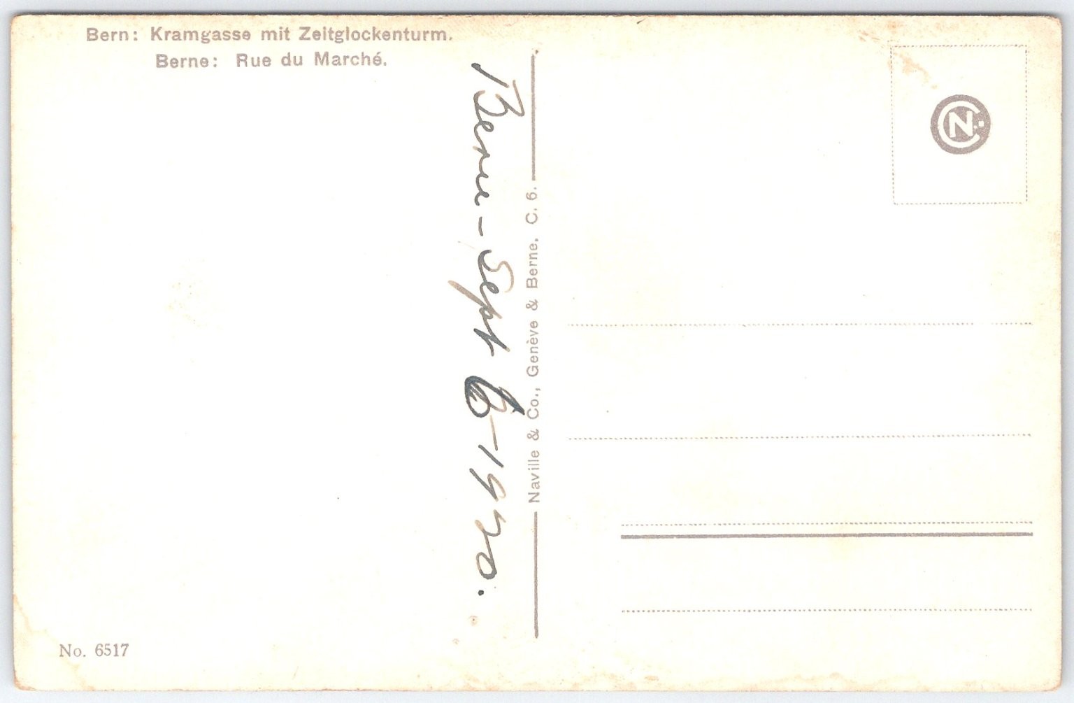 Vintage Bern Kramgasse Street with Clock Tower Switzerland Postcard