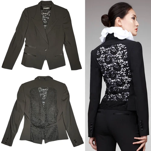 DOLCE & GABBANA Black Lace Back Tuxedo Jacket Blazer Sz IT 42 S M