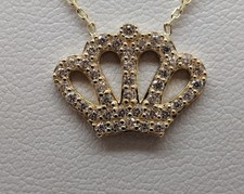 Queen Royalty Crown Pendant 14K Yellow Gold Pendant 16"
