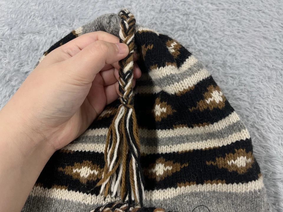 Wigwam Gorro Toque Adulto Talla Única Gris Marrón Lana Acrílico Tejido Oreja Solapa Borla Foto 4 de 4