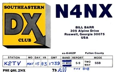 Southeastern DX Club Roswell Georgia N4NX QSL Radio Postcard