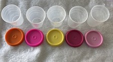 Tupperware 2 oz Midgets Containers Set of 5 Clear w Colored Lids New