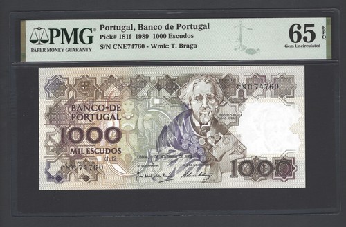 Portugal 1000 Escudos 9-11-1989 P181f Uncirculated Grade 65 - 第 1/2 張圖片