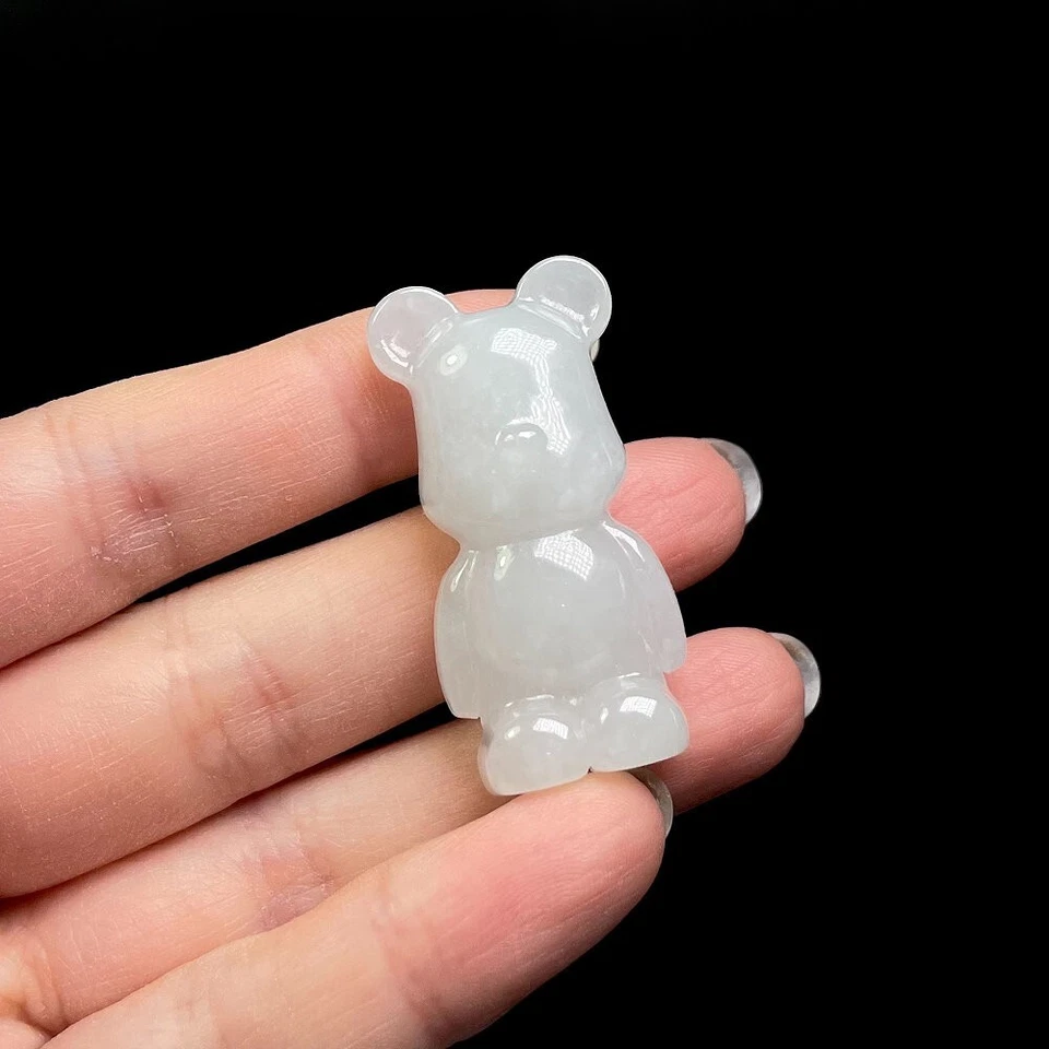 【KATHY JADE】Icy Emerald  White Bear Jadeite Jade Statue《Grade A》 Foto 4 de 4