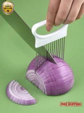1pcs Stainless Steel Onion Holder Slicer - Safe & Easy Kitchen - NEW US STOCK