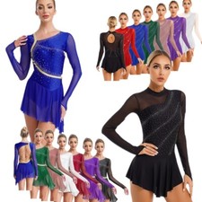 UK Women's Lyrical Dance Costume Sparkle Hollow Back Skating Dress Dancewear