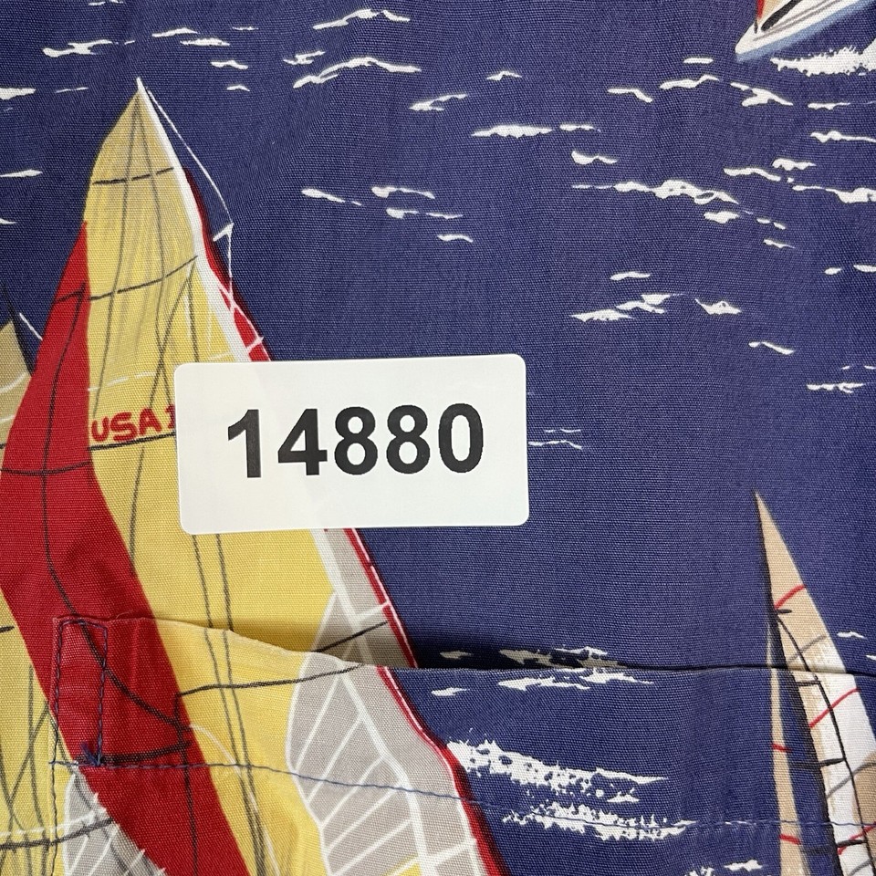 Reyn Spooner Shirt Mens Large Blue Hawaiian Sailboat Print Relaxed