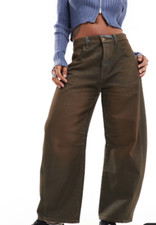 Free People We the Free good luck coated barrel leg jeans in brown. Size 25