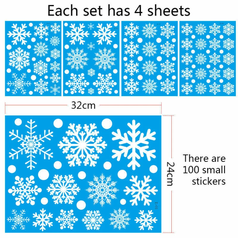 100X Reusable Christmas Window Snowflakes Stickers Clings Decal Xmas Store Decor