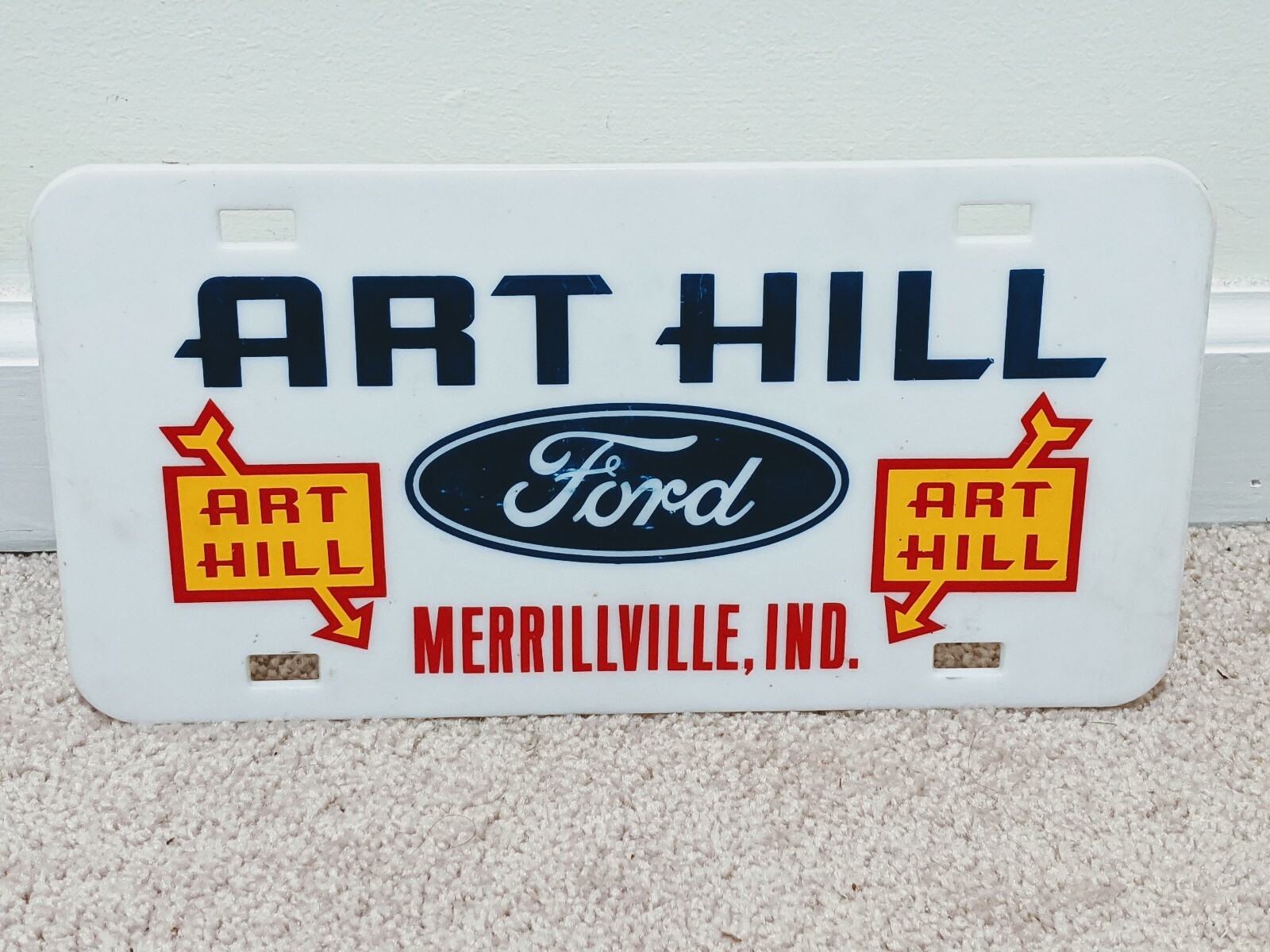 VTG ART HILL FORD CAR DEALER LICENSE PLATE VERY NICE Graphics