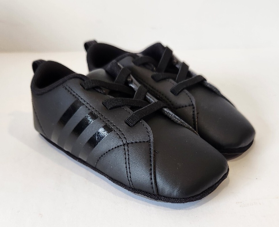 New Adidas Cribs Shoes Size 5 Soft Sole Slip On Toddler Black 3 Stripe