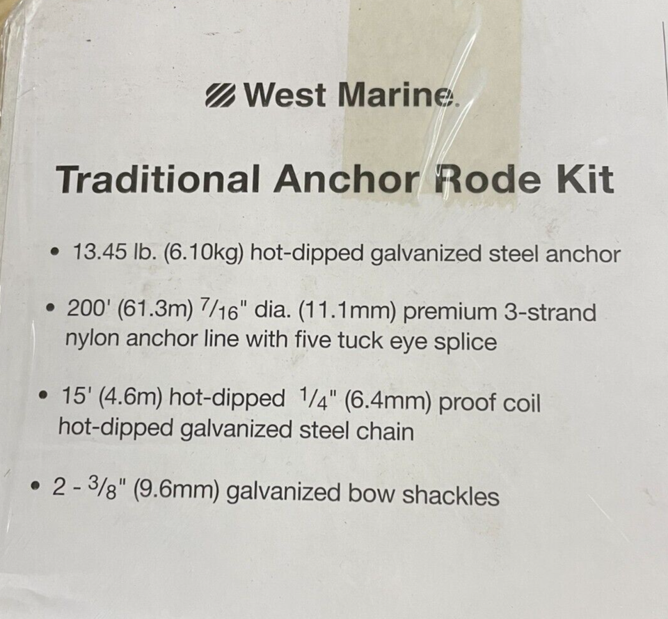 West Marine 13 lb Traditional Anchor & Rode Kit New & Sealed | eBay