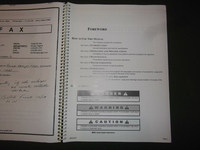 Upright Mx15/19 Service Manual & Parts Book Catalog Scissor Platform