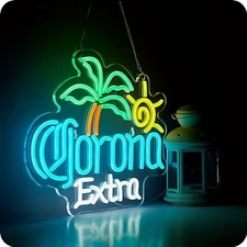 USB Corona Extra Palm Tree LED Neon Light Sign Lamp Bar Wall Decor 12.6"x16.5"