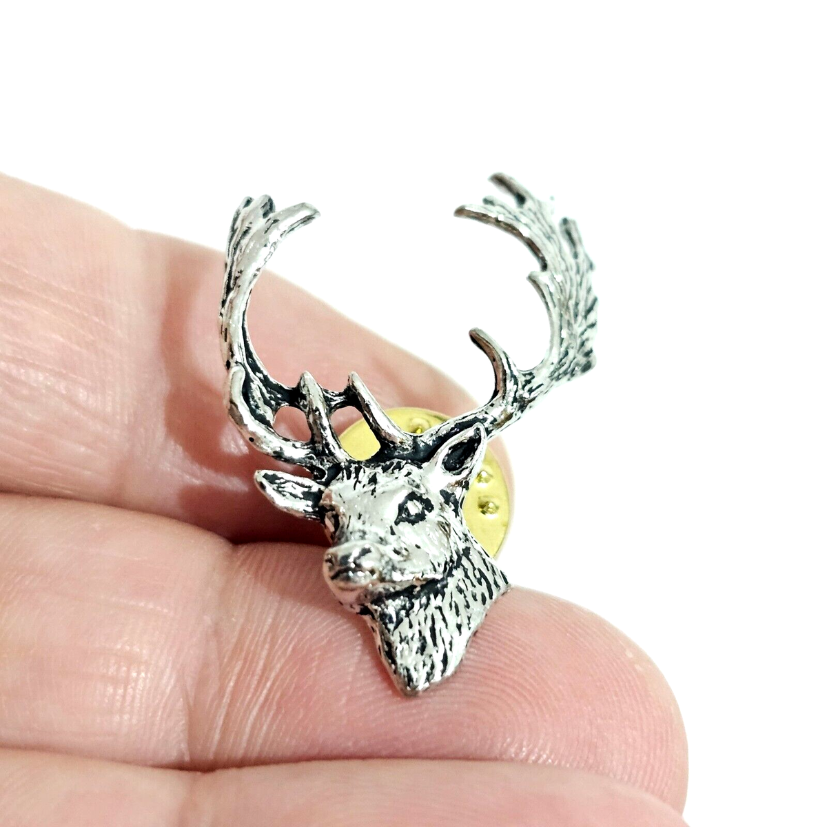 Spilla Da Lapello In Peltro - Design Cervo E Uccelli, Fatto A Mano Nel Regno Unito, Nuova