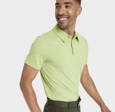 NWT Men's Medium All In Motion Short Sleeve Jersey Polo Shirt Green, Collar