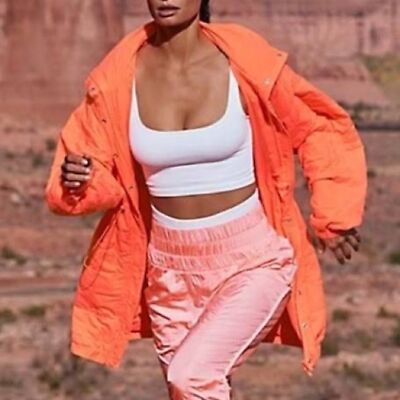 Free People Peri Packable Jacket Womens Size XS Oversized Orange Prima Loft