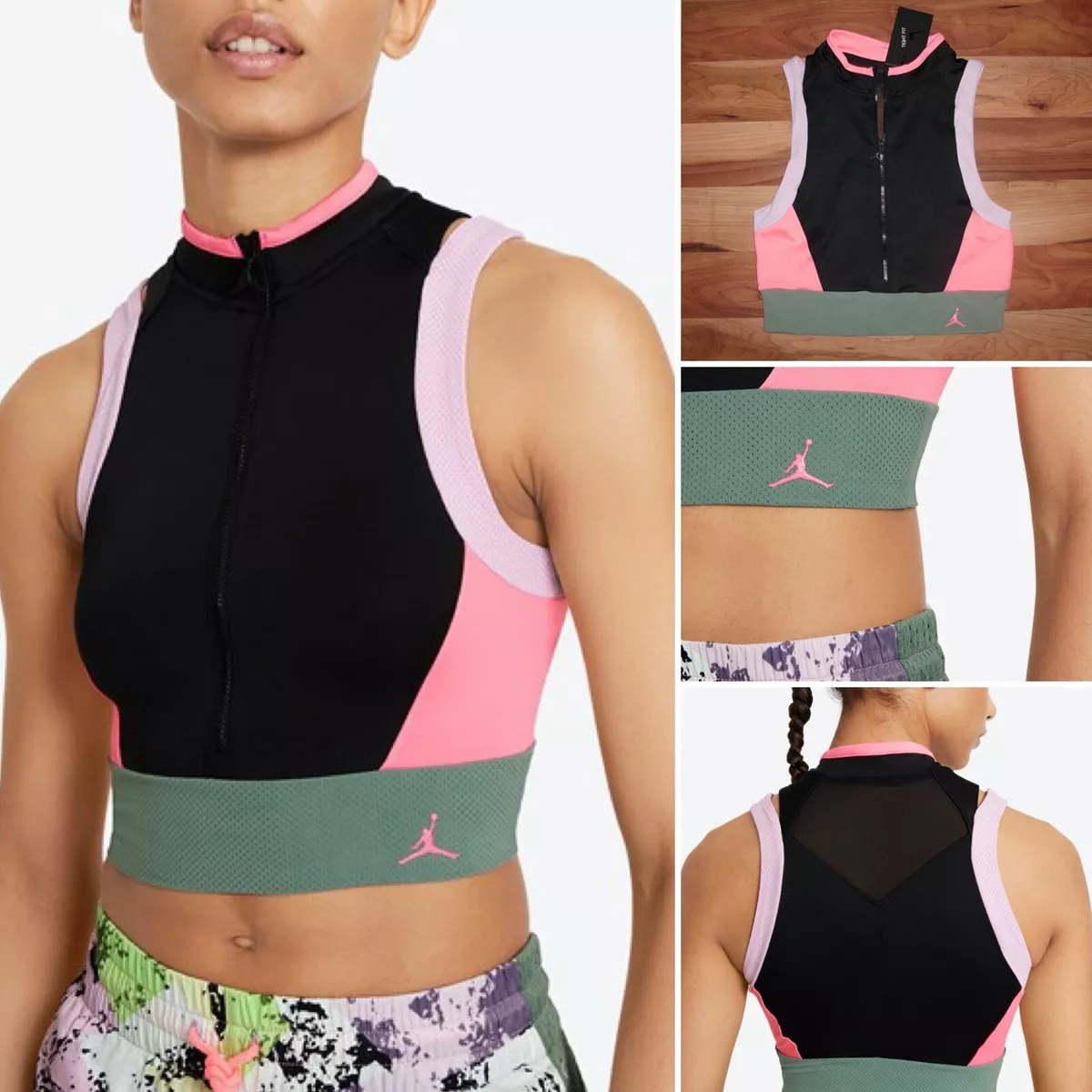 NWT Nike Women s Jordan Essential HEATWAVE Crop Top Shirts ZIP DC2131 010 L NEW