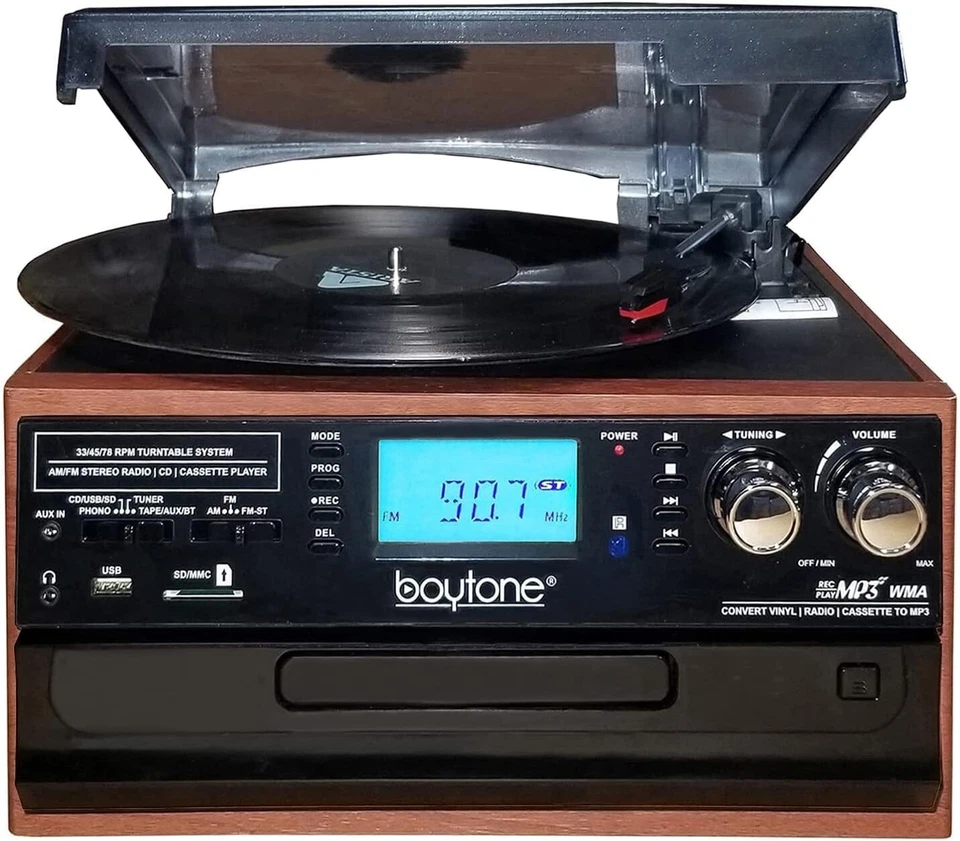 Boytone BT-22MS Bluetooth Record Player Turntable AM/FM Radio Cassette CD USB SD - Image 2 of 4