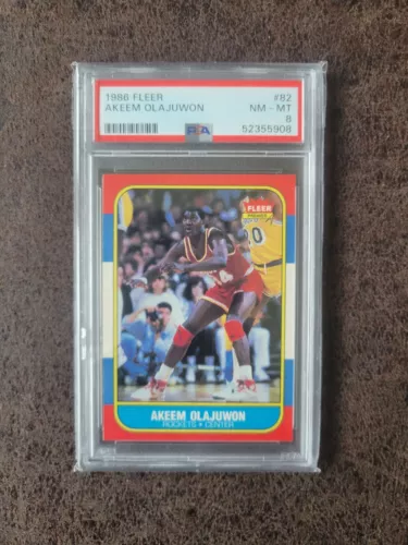 1986-87 Fleer Basketball ROOKIE Hakeem Olajuwon #32 - PSA 8 - Houston Rockets